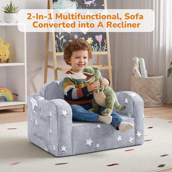 MeMoreCool Glowing Star Kids Chair, 2-in-1 Foldable Kids Couch