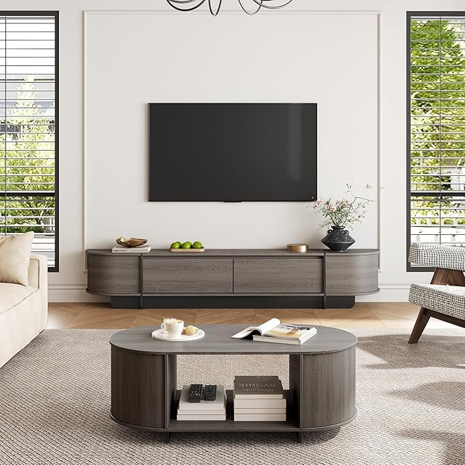 Coffee Table and TV Stand Set of 2, 76.4'' Modern TV Console，Entertainment