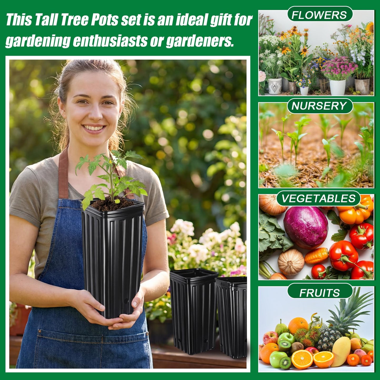 RimCereal 320 Pcs Tall Tree Pot 12.6'' 11.8'' 9.8'' Plastic Deep Nursery Tree Pot with Drainage Hole Black Seedling Plant Flower Container with Label, Garden Tool for Indoor Outdoor Garden, 9 Sizes