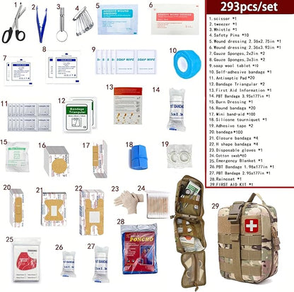 293Pcs/set - First Aid Kit Molle Pouches Emergency Survival Kit Suitable for Outdoor Activities, Home, School, Hiking, Car Travel and Camping - Quick Response First Aid Essentials (CP)