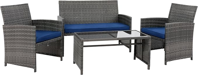 4 Piece Patio Ratten Set Outdoor Furniture Set Wicker Conversation Set