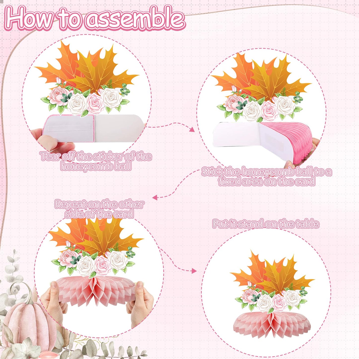 12 PCS Little Pumpkin Baby Shower Decorations 3D Honeycomb Centerpiece Fall Party Table Decor for Girls Pink Table Toppers Honeycomb Gifts for Birthday Party Supplies