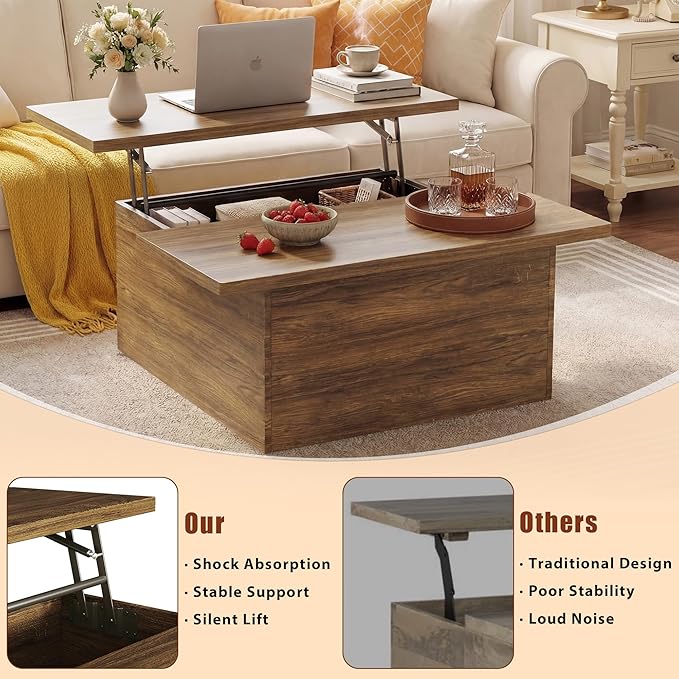 HUAHUU 31.5" Lift Top Coffee Table, 4 in 1 Square Coffee Table