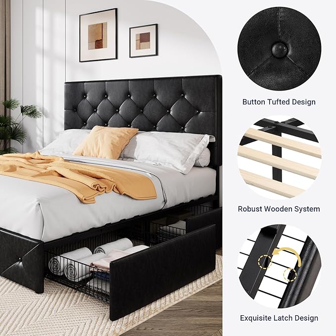 Allewie Upholstered Queen Size Platform Bed Frame
