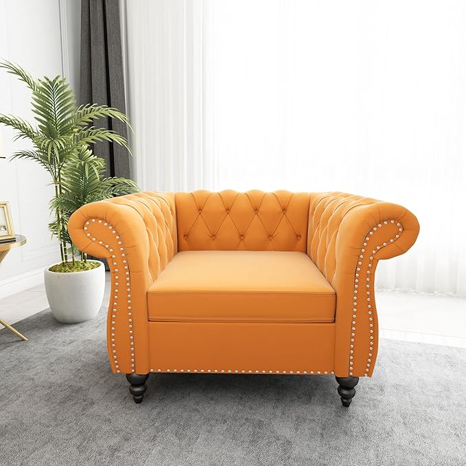 ORRD 3 Piece Living Room Set, Velvet Chesterfield Sofa Loveseat Couch Chair
