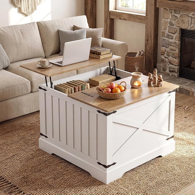 Giantex Farmhouse Lift Top Coffee Table, 31.5" Square Wood Center Table
