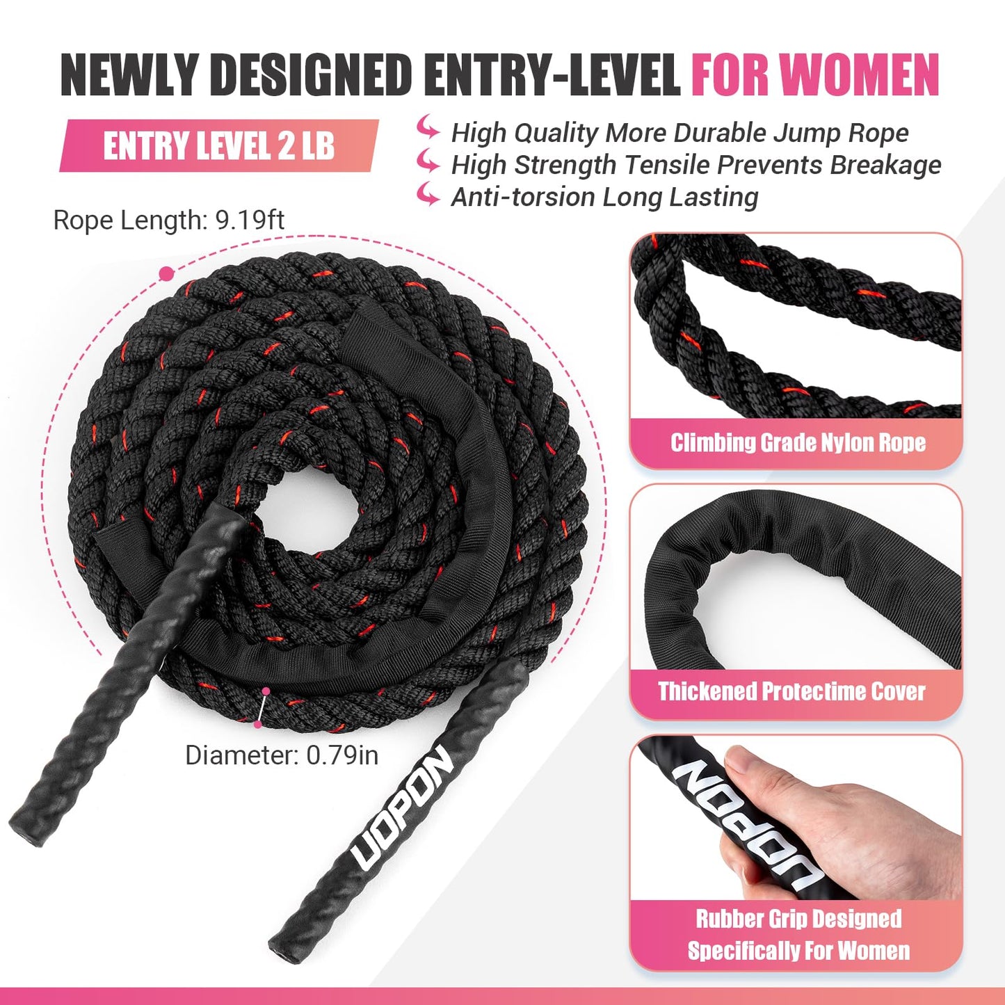 Weighted Jump Rope for Women, Heavy Skipping Rope for Exercise with Training Poster, 9.2FT Weight Fitness Jump Rope for Improve Strength, Building Muscle & Total Body Workout Equipment