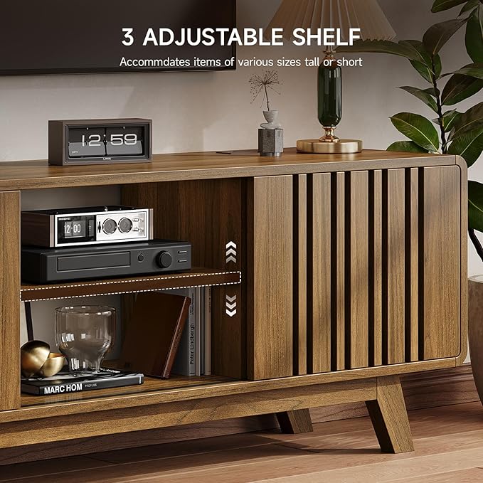 ONBRILL 63-Inch TV Stand for TVs up to 75 Inch, Mid-Century Modern Television