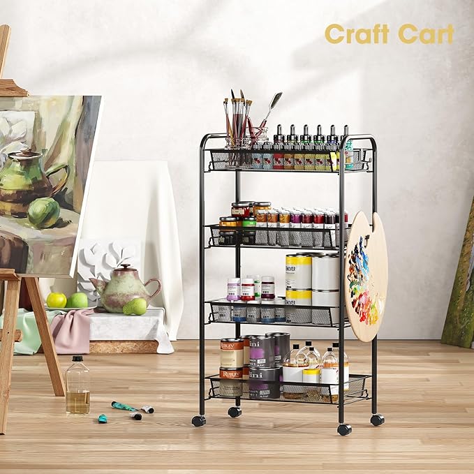 TOOLF 4-Tier Rolling Cart, Metal Utility Cart