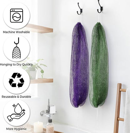 Loofah Sponge African Net Authentic - 2 Pieces Real African Exfoliating Sponge with Knots - African Net Wash Cloths for Body Scrubber Exfoliator Purple & Pink - Back Scrub for Shower Bath Accessories