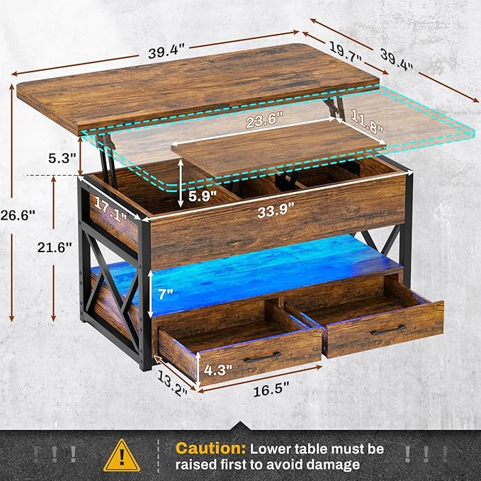 Itaar 40" Lift Top Coffee Table, 4 in 1 Coffee Tables