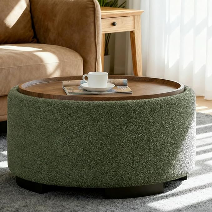 29.5 Inch Round Storage Ottoman Coffee Table, Modern Circle Coffee Table