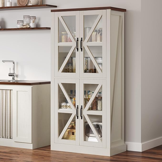DWVO 66" Storage Cabinet, Tall Bookshelf Display Cabinet, 4 Shelves Curio