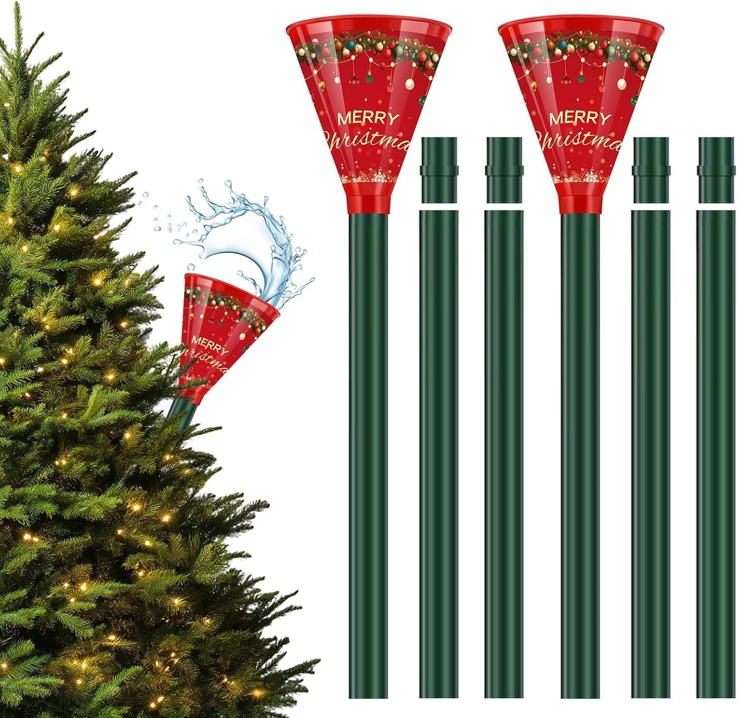 IPOOLTENG 2PCS Christmas Tree Watering Funnel 6 Tube 2 Funnels 75 Inch - 6 Section Plastic Christmas Tree Funnel, Long Funnels for Watering, Best Gifts for Your Parents to Water Tree