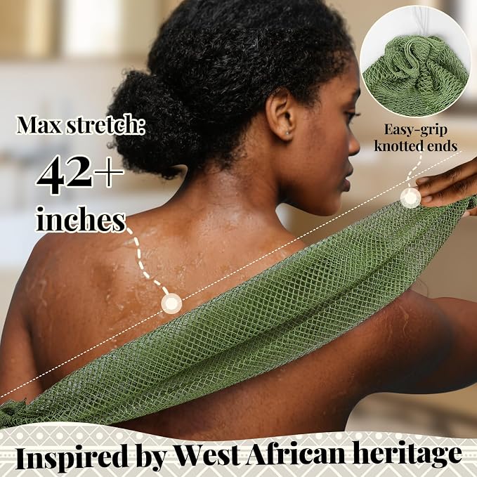 African Net Sponge Authentic-4 Packs African Exfoliating Net Sponge,Bath Sponges for Shower,42 inch Long for Normal to Sensitive Skin, Body Exfoliator Shower(Linen,Olive Green,Brown,Black)