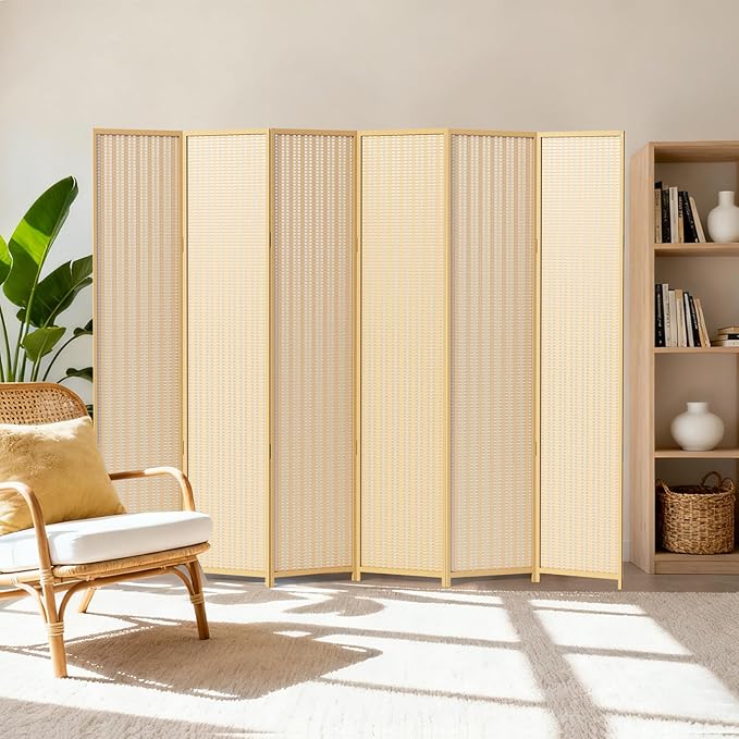 6 Panel Room Divider and Extra Wide Folding Privacy Screen, 94.5" W x 67" H