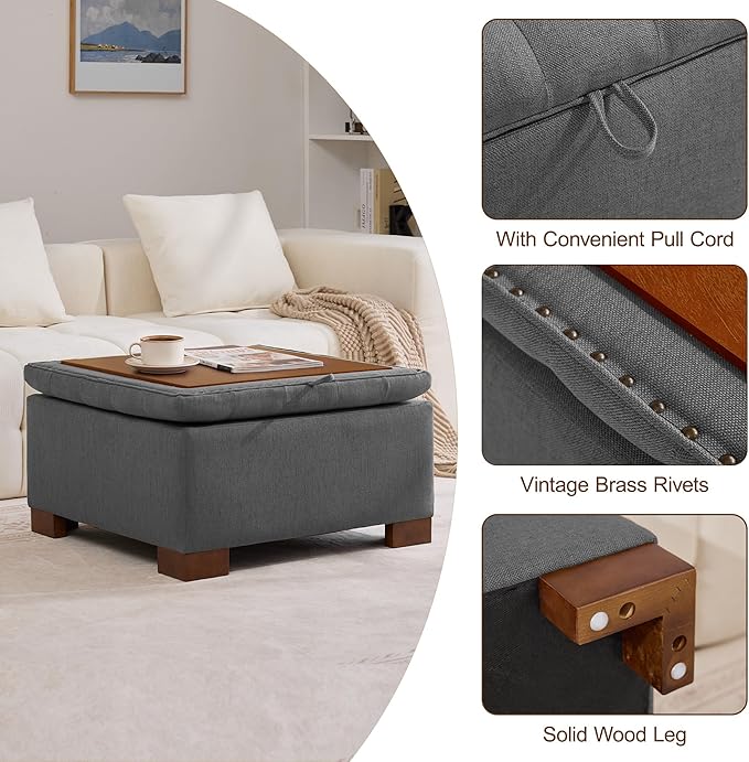 WUTUTUEE 30" Fabric Square Storage Ottoman