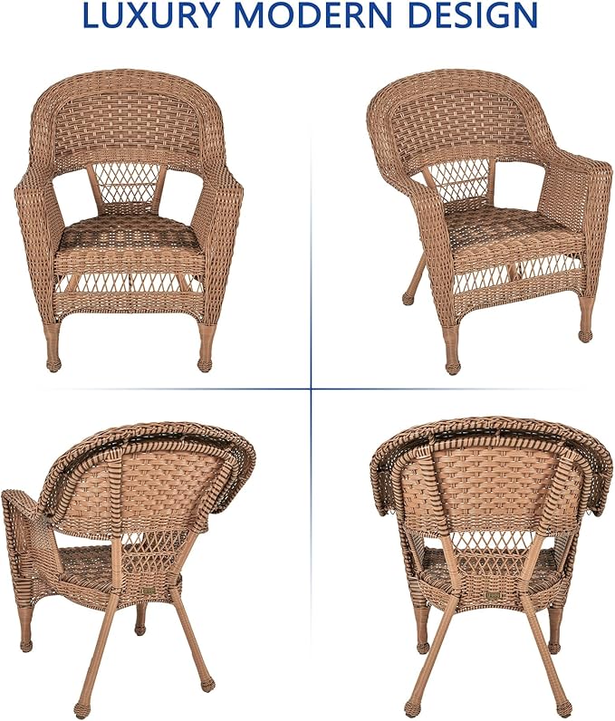 Jeco Wicker Chair with Blue Cushion, Honey/W00205-