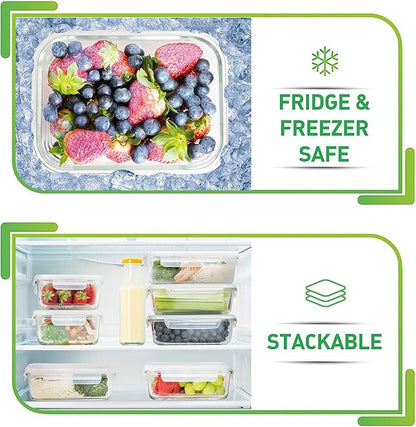 Prep Naturals Glass Meal Prep Containers - Oven, Microwave & Freezer Safe - Leakproof Airtight Glass Storage Containers with Lids - For Food Prep & Lunch - Pack of 5, 36 Oz, Square