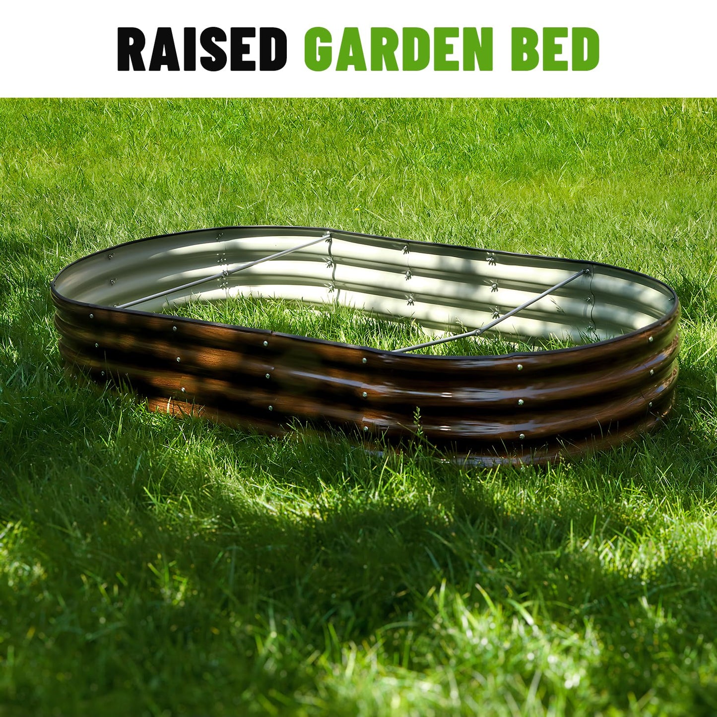 SnugNiture 2 Pcs 6x3x1ft Raised Garden Bed Kit, Outdoor Oval Metal Garden Planter, Ground Planter Box for Gardening Vegetables Flowers, Brown