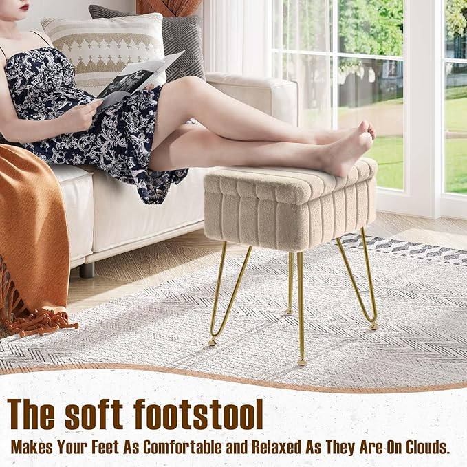 Greenstell Vanity Stool Chair Faux Fur