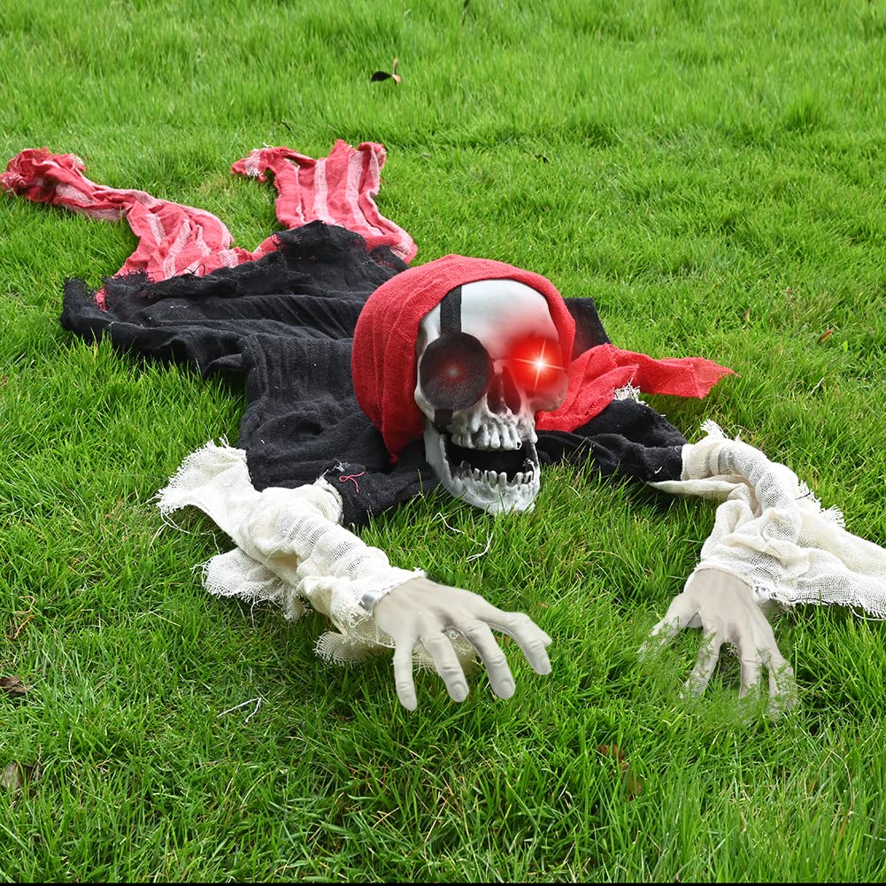 Halloween Groundbreaker Decoration, Scary Skeleton Decorations with LED Light and Sound Effect for Halloween Outdoor, Lawn, Yard, Patio, Haunted House Decorations