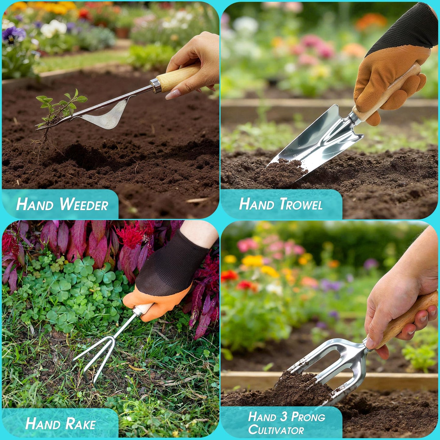 SLARMOR Garden Tool Set, 10 PCS Gardening Essentials, Stainless Steel Garden Hand Tools with Tote Bag, Well-Designed Gardening Supplies Kit Gifts for Women Men Gardeners