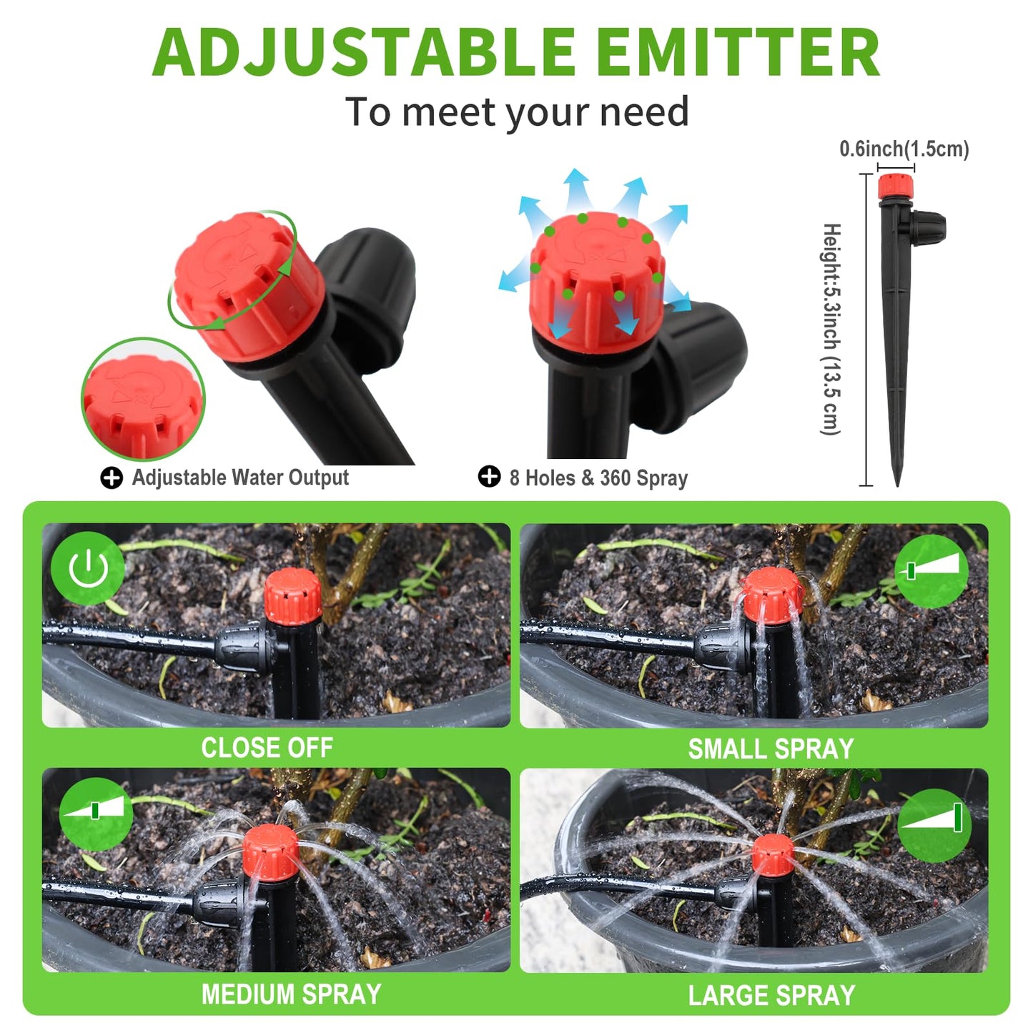 Insoma Locked Connect Drip DIY Irrigation Kit, 60ft Garden Drip Irrigation System, Automatic Micro Watering System with 4/7 inch Tubing Hose with Adjustable Nozzles for Garden Flower Bed Patio Lawn