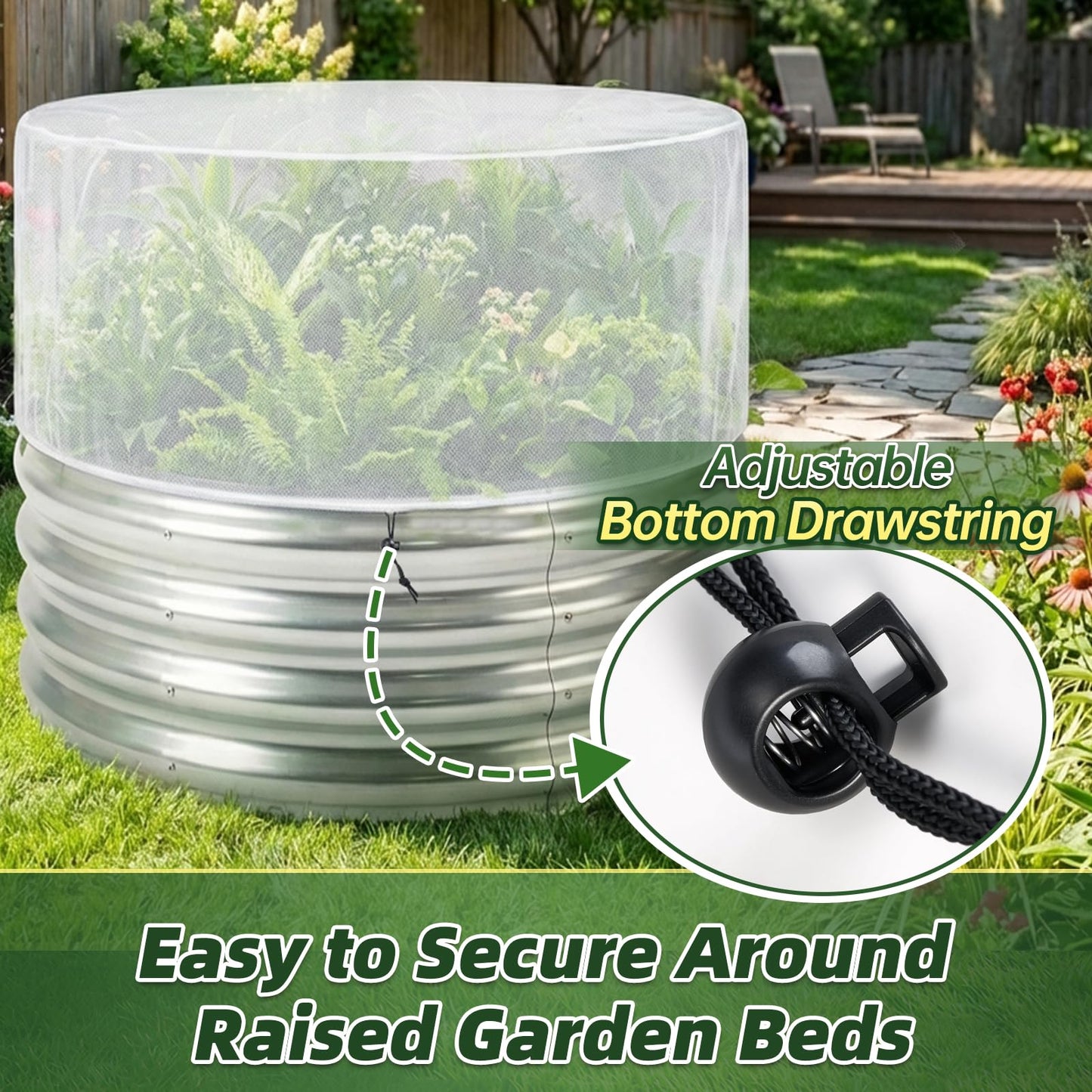 2 Pack Garden Netting Cover for 2 FT Dia x 1 FT H Round Raised Beds, Fine Mesh Plant Cover with Drawstring, Raised Bed Bug & Bird Barrier Screen for Vegetables, Herbs and Flowers
