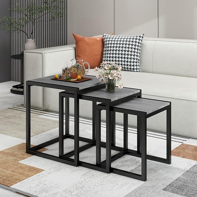 Nesting Table Set of 3 Side Tables, Modern Coffee Table Stacking End Table