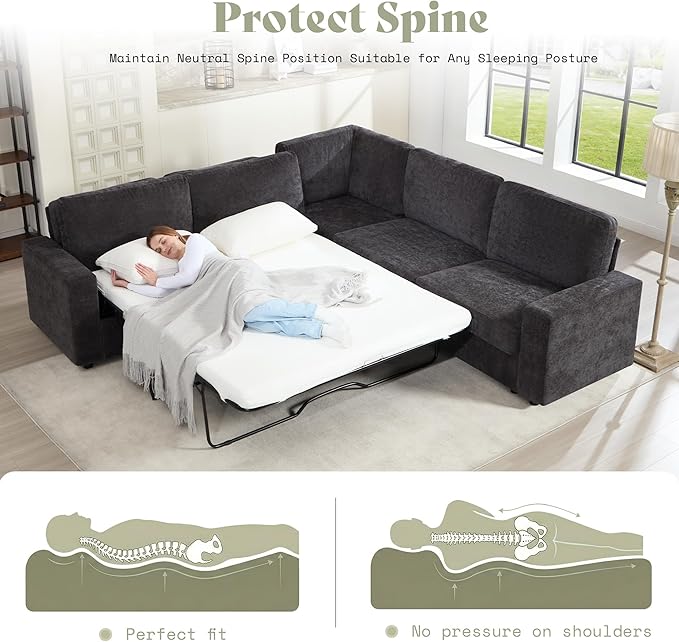 AMERLIFE 106" Oversized Sofa Bed, Sectional Sleeper Sofa