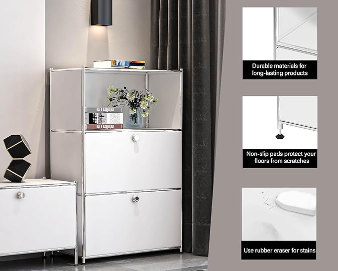 Metal Shelf with 2 Flap Doors, Large Capacity Cabinet, DIY Modern Home