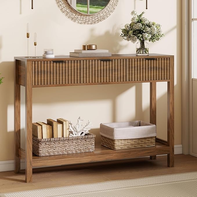 Nasonet Fluted Console Table, Wooden Sofa Table