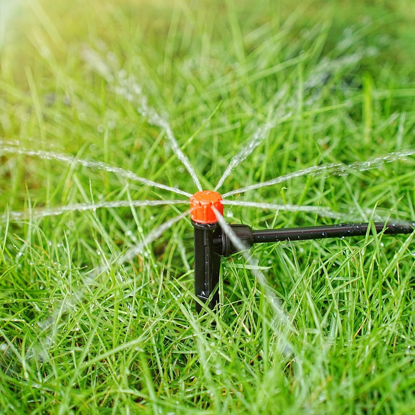 Copadri 50pcs Drip Emitters with Stake for 1/4" Irrigation Tubing, Adjustable 360 Degree Water Flow Irrigation Vortex Sprayers & Stream Emitters On 5" Stake Garden Irrigation Dripper System