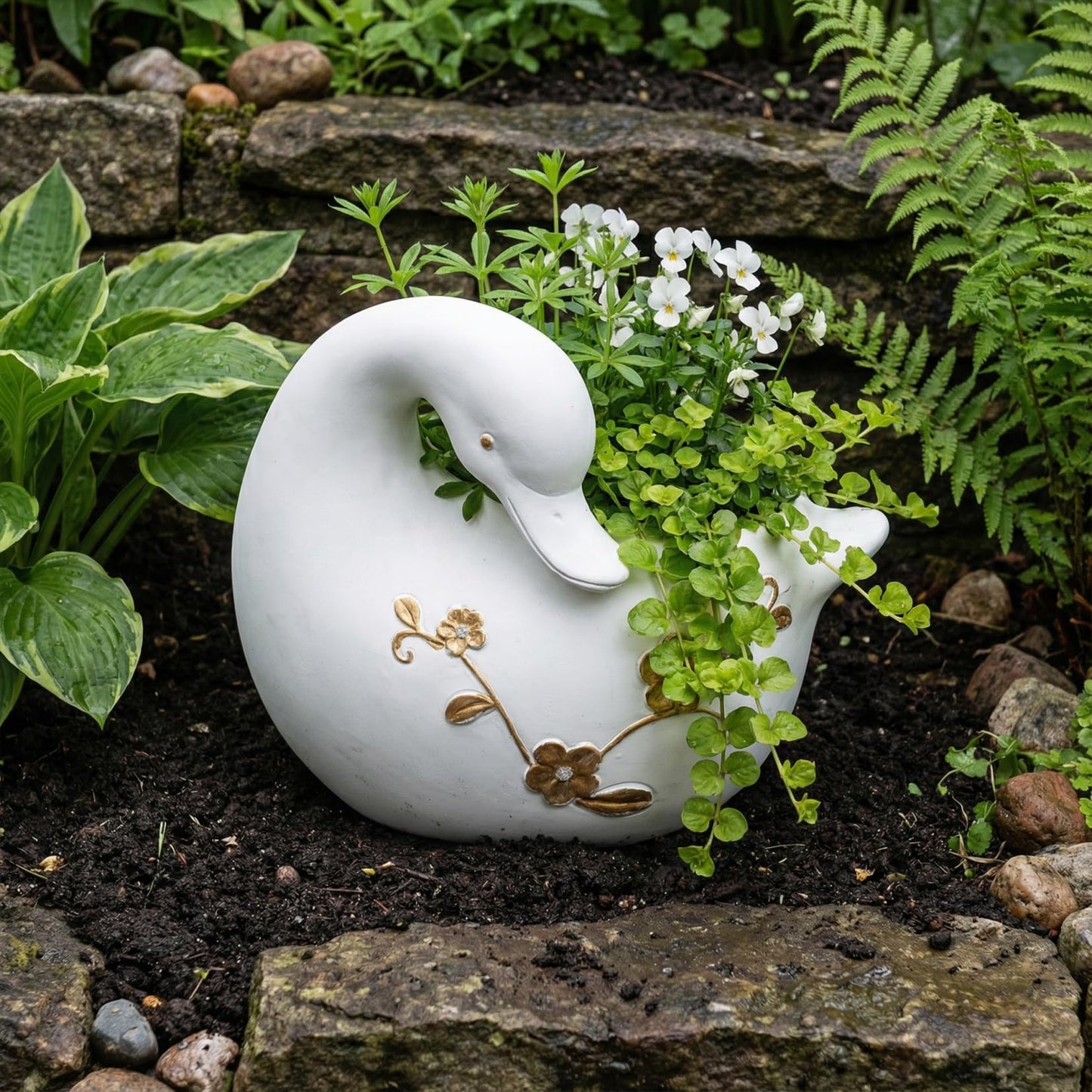 Elenon Goose Planter for Succulents Indoor Outdoor with Drainage Hole, Unique Home Garden Decor Resin Cute Flower Pot Gift Idea for Plant Lovers (White)