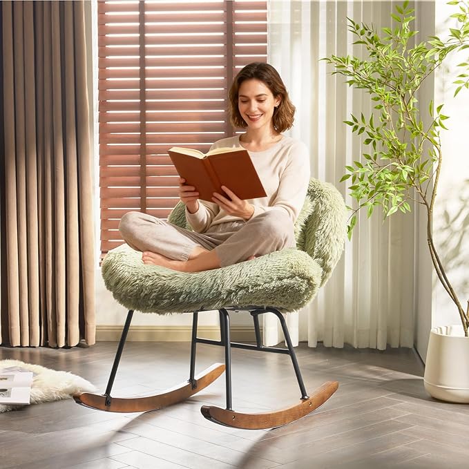 VINGLI 25.6" Extra Wide Criss Cross Nursery Rocking Chair, Cute Curved 115°
