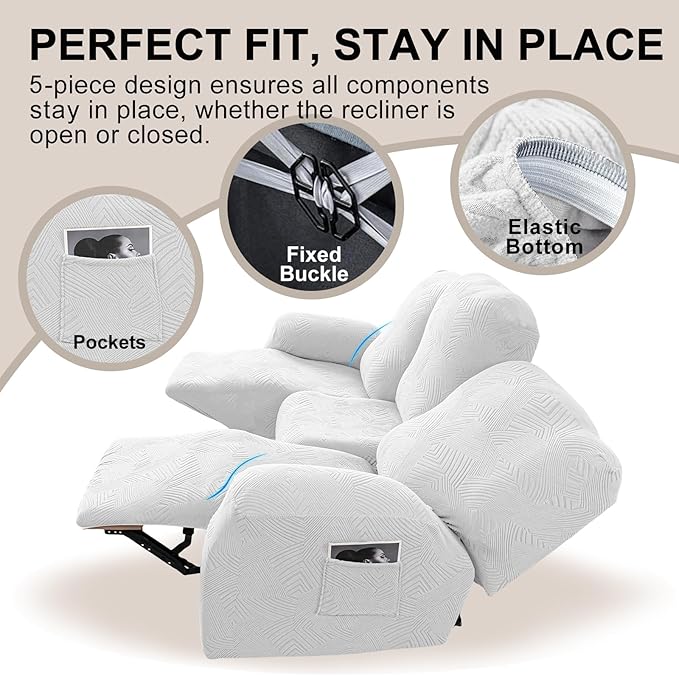 5-Piece Recliner Sofa Covers, Stretch Geometric Strokes Jacquard Recliner Sofa