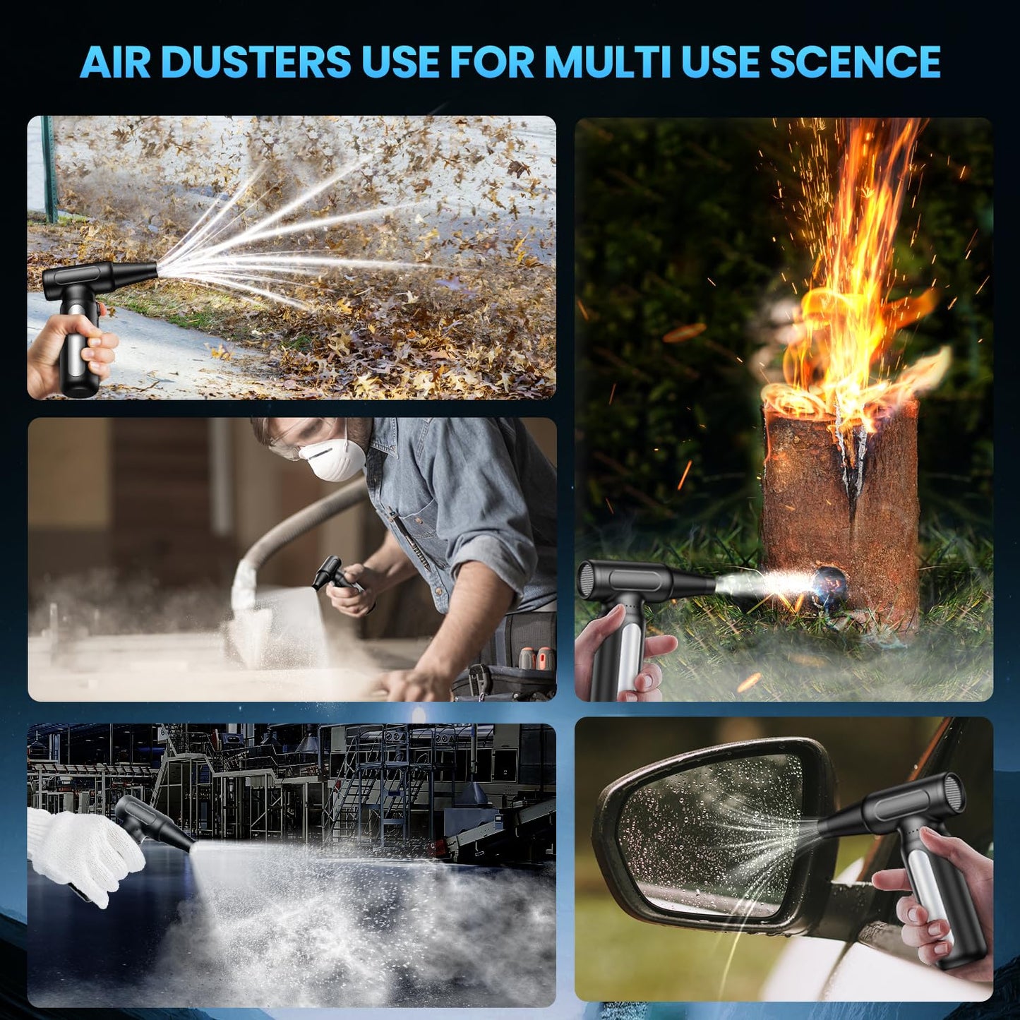 Electric Compressed Air Duster - 32,0000 RPM Rechargeable Cordless Air Blower for PC, Computer Keyboard Cleaning Kit - Mini Battery Powered Air Duster for Electronics, Car, Home - Replaces Air Cans
