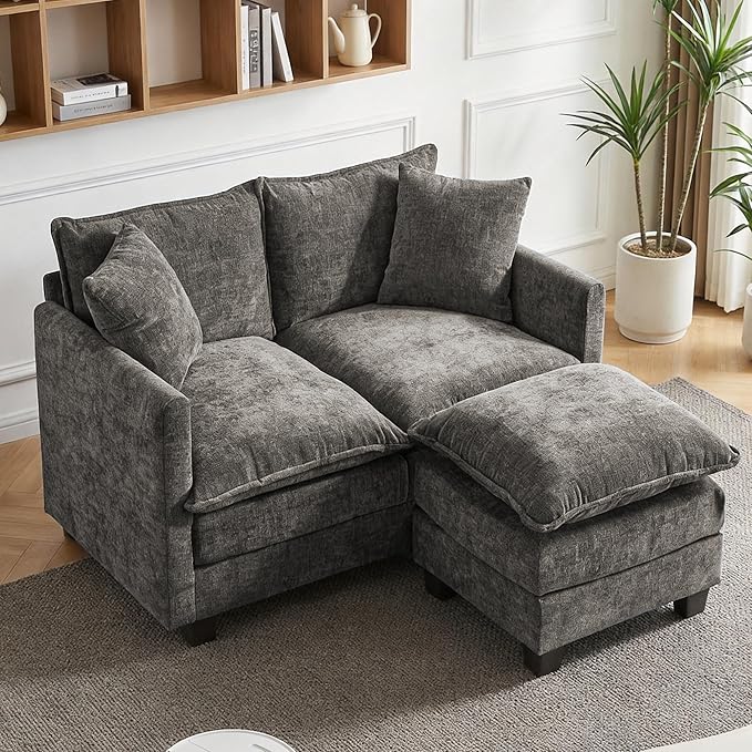 52'' Loveseat Sofa with Ottoman, Cloud Sofa Couch with 27" Deep Seat & 2 Pillows