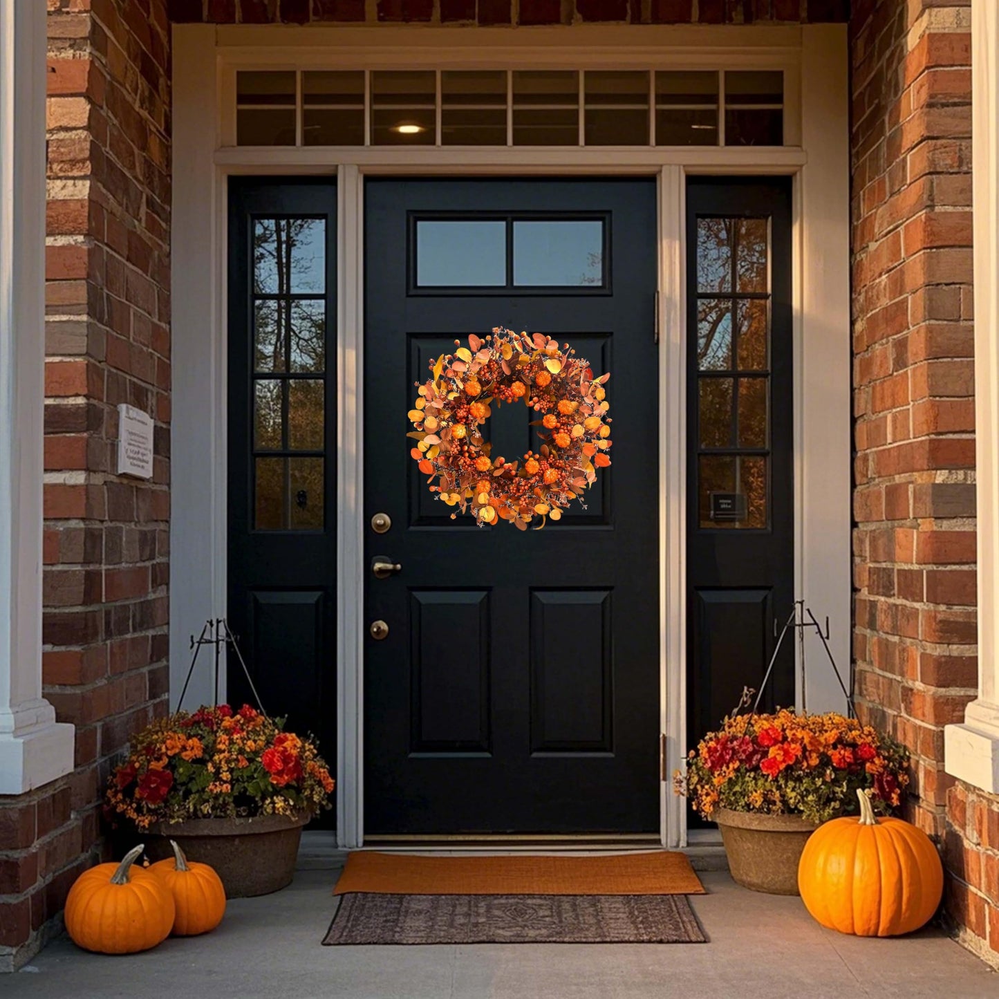 MAINGKAUNG Fall Wreath 22 Inch Fall Wreaths for Front Door Autumn Pumpkin Wreaths with Orange Eucalyptus Leaves and Berries for Indoor Outdoor Thanksgiving Harvest Festival Celebrations
