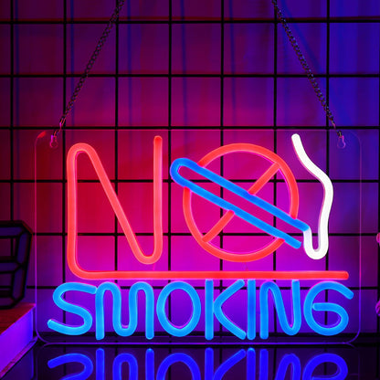 Neon Signs - No Smoking, Bedroom & Business Suitable - USB Powered with Hanging Hooks