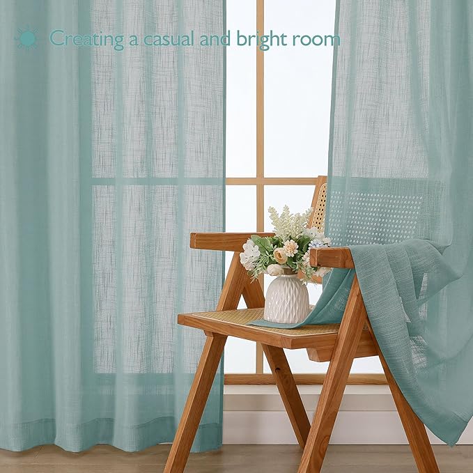 Chyhomenyc Extra Long Aqua Green Semi Sheer Curtains 120 Inches Long 2 Panels