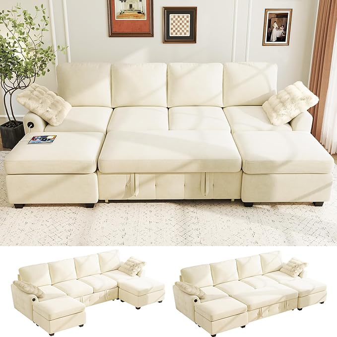 Ihanherry L-Shaped Sectional Sofa Bed, 6-Seater Convertible Pull Out Sleeper