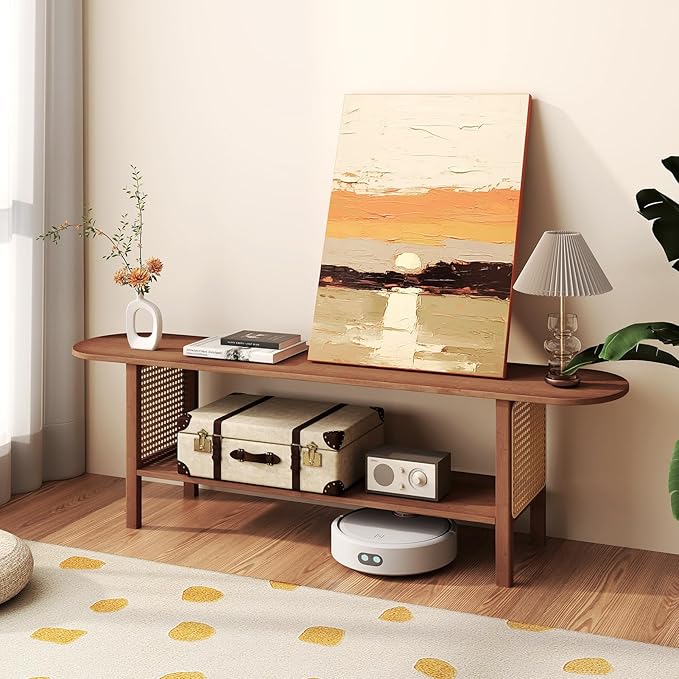 HollyHOME Bamboo TV Stand with Storage