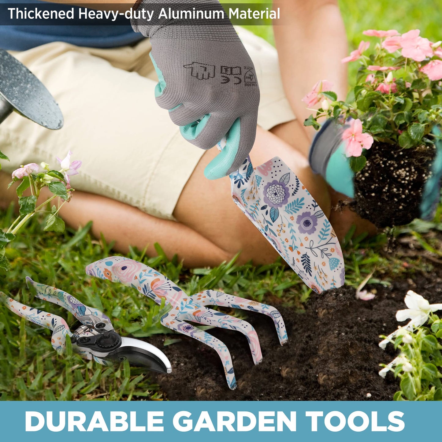 WORKPRO 5PCS Garden Tool Set, Aluminum Heavy Duty Gardening Tool Set with Bag, Outdoor Garden Hand Tools, Gardening Gifts