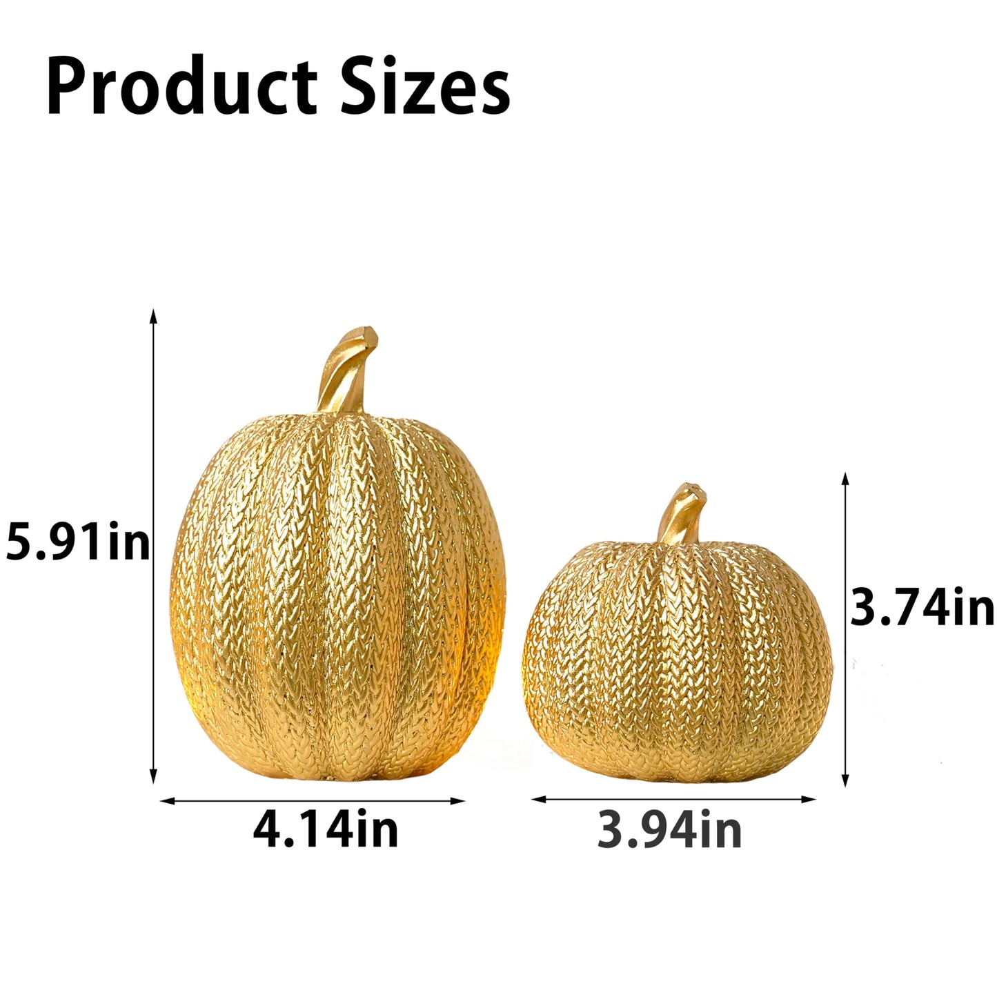 FESTGLOX Pumpkin Fall Decor Indoor - Gold Pumpkin for Decorating, 2Pcs Resin Pumpkins Decor with Woven Effect, Thanksgiving Table Centerpiece, Fireplace, Autumn Harvest Party Decorations