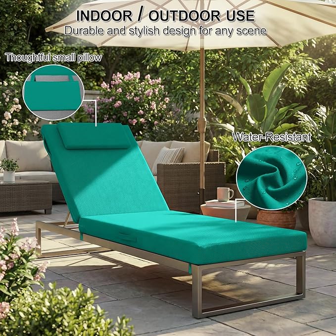 Outdoor Chaise Lounge Cushions, 71x21 Inch Olefin Water & Fade Resistant Pool