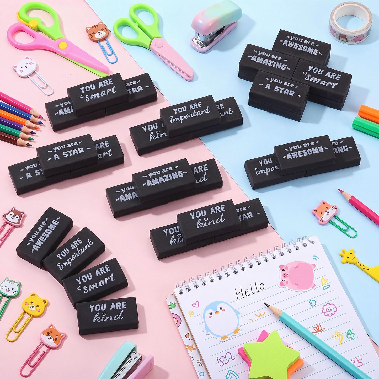 Resurhang 180 Pcs Erasers Bulk for Kids Inspirational Pencil Erasers Bulk for Drawing Motivational Big Eraser School Supplies for Classrooms Back to School Office (Motivational,Black)
