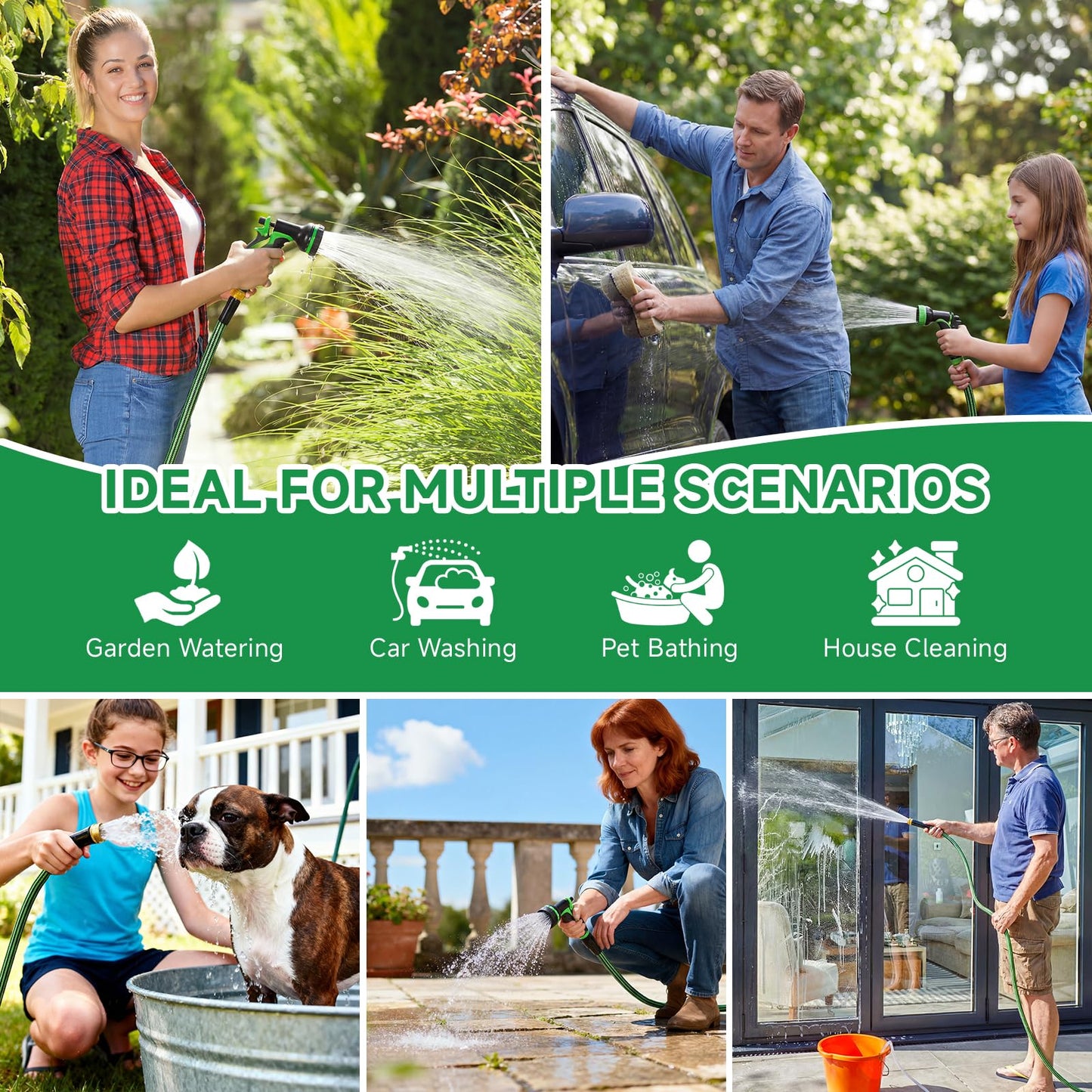 Watato Garden Hose 25FT Non-Expandable Water Hose Flexible Kink-Free Lightweight Leak-Proof Sturdy Outdoor Hose Water Pipe for Garden Yard Lawn Camper 3/4 Inch Fittings