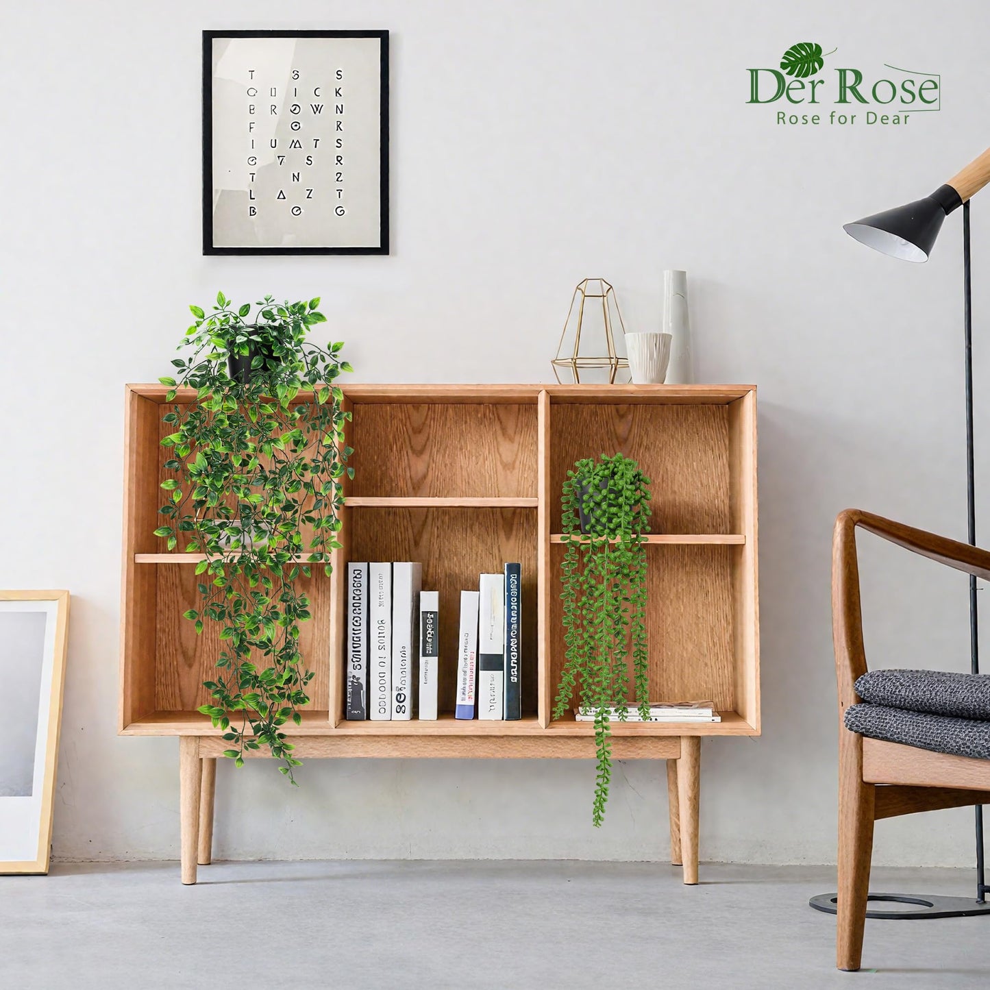 Der Rose 6Pcs Fake Hanging Plants Artificial Vines Faux Hanging Plants Indoor for Bathroom Kitchen Wall Bookshelf Outdoor Decor